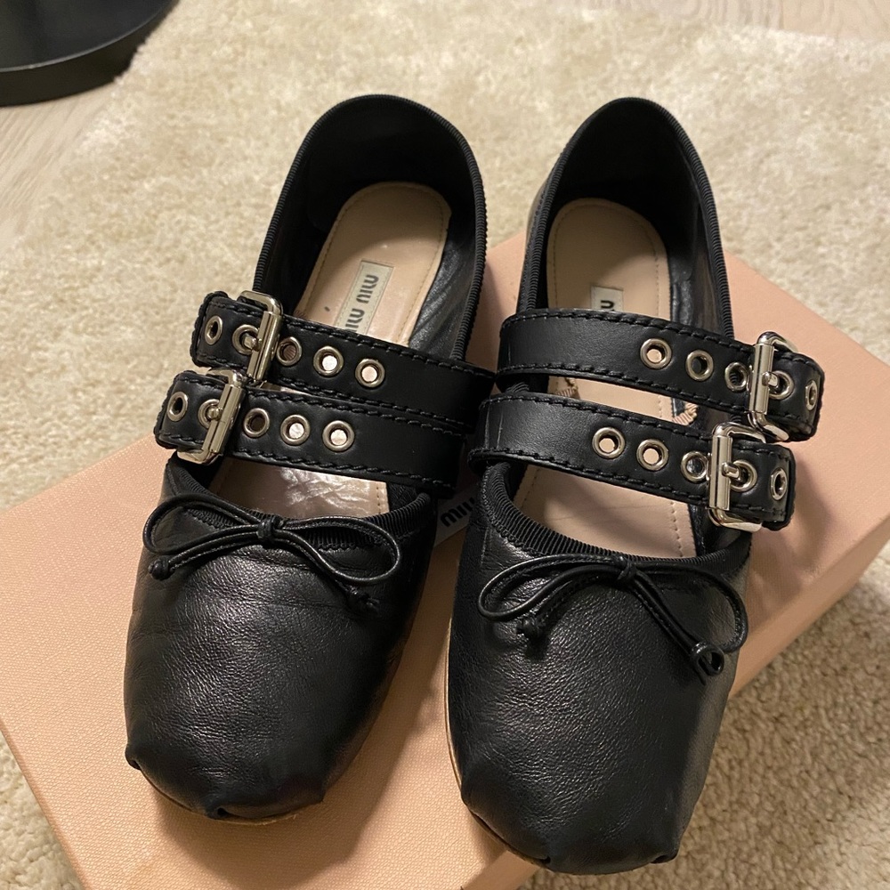 MIU MIU Ballerina Flats in Black Nappa Leather